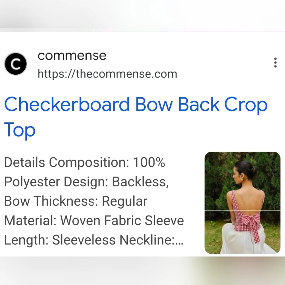 NWT Commense Checkerboard Bow Back Crop Top Size Large - Picture 11 of 14